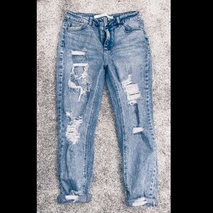 High Waisted Ripped Boyfriend Jeans